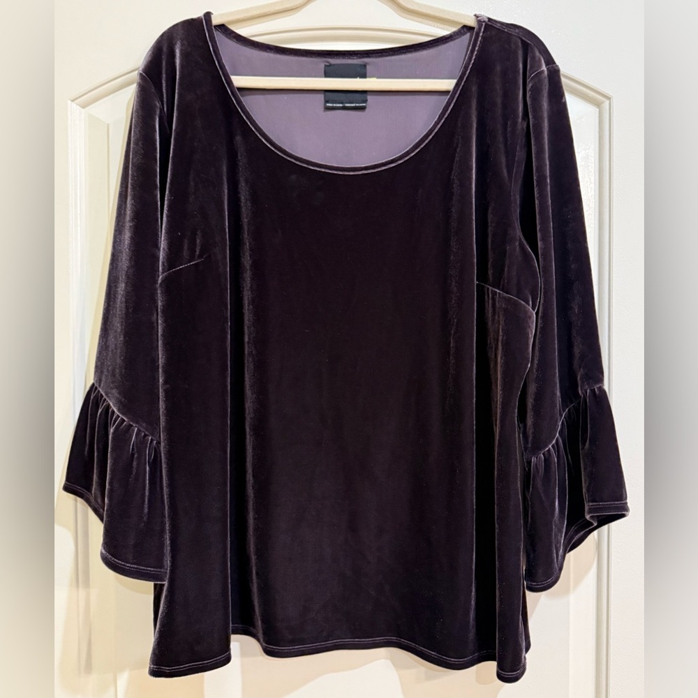 Lysse Dark Eggplant Velvet Women's Pullover Top Size XL